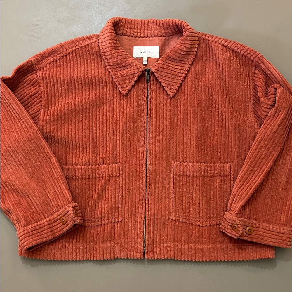 The Great Mechanic Jacket 2 M Strawberry Jam Corduroy Pockets Zip Front Pink